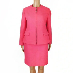Vintage 60s Mod Bright Neon Hot Pink Wool Blazer Skirt Set